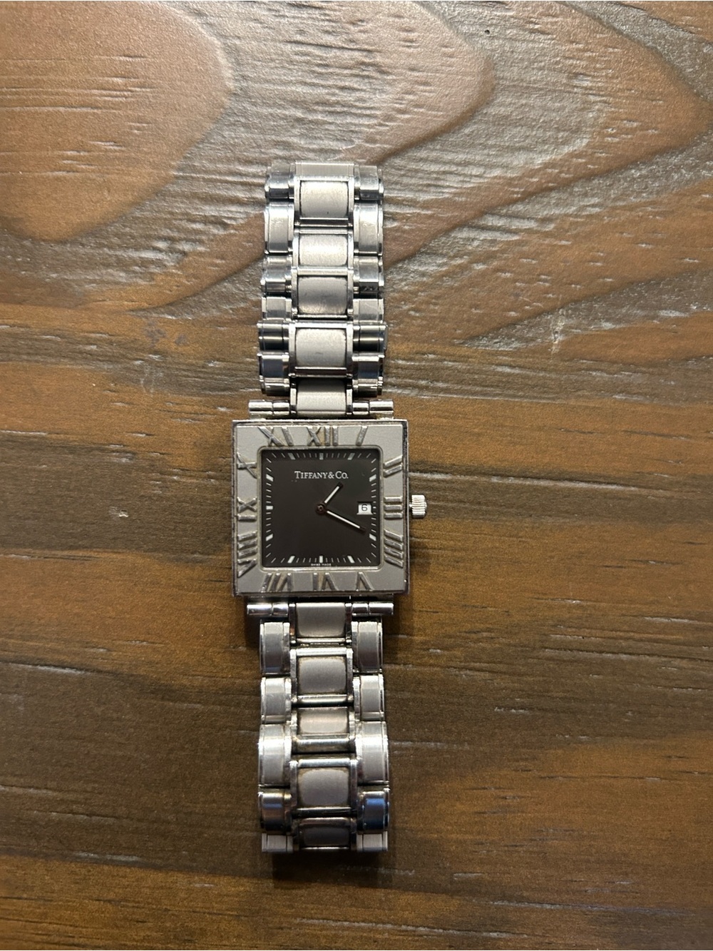 Tiffany & Co. Stainless Steel Men's Square Watch with Black Dial